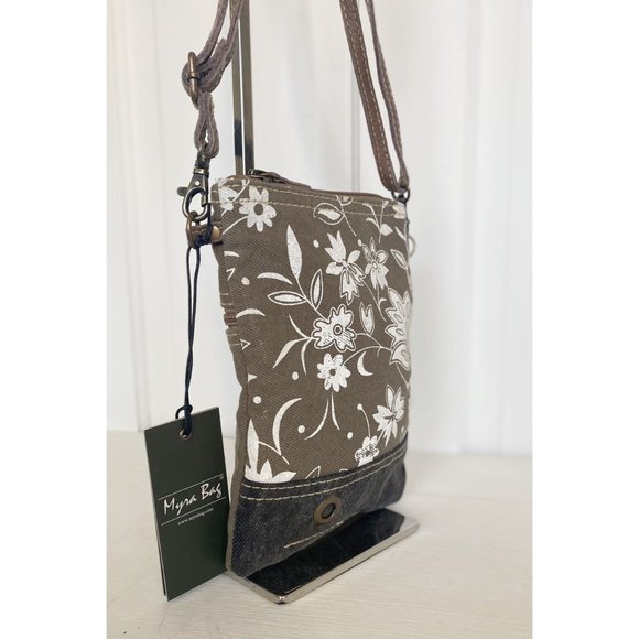 Floral Print Upcycled Canvas and Leather Crossbody Bag - Picture 4 of 9